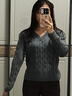 森馬（Semir）森柔毛衫|毛衣女刺繡V領(lǐng)顯瘦寬松2024絞花上衣復古風109724107014 曬單實拍圖