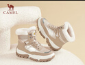駱駝（CAMEL）雪地靴女潮搭撞色鞋面拼接厚底系帶保暖靴 L23W275060 杏色 37 曬單實(shí)拍圖