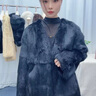 度凡尼斯獺兔毛皮草保暖外套2025新款歐洲訂單兔毛編織雙面編織開(kāi)衫 藏青色 M 曬單實(shí)拍圖