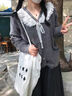 妃奧絨娃娃領(lǐng)毛衣女秋冬慵懶可愛(ài)甜美蕾絲V領(lǐng)針織開(kāi)衫外套日系溫柔上衣 灰色 M  建議95--105斤 曬單實(shí)拍圖