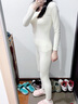 Carey Kay德絨發(fā)熱無(wú)痕保暖內衣女士秋冬加厚打底衣修身顯瘦秋衣秋褲套裝 羊暖白 L 曬單實(shí)拍圖