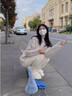 凱普蒂闊腿褲女加絨秋冬季新款垂感寬松學(xué)生潮流高腰直筒燈芯絨休閑褲女 米白色-加絨 L 【100-130斤】 曬單實(shí)拍圖
