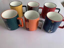 施錦水杯家用套裝一人一色豎紋馬克杯高顏值陶瓷杯家用辦公杯套裝早餐 6個(gè)彩色杯子+盤(pán)子 曬單實(shí)拍圖