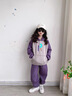 G.DUCKKIDS女童春秋裝套裝2024新款中大童女孩童裝兒童衛衣運動(dòng)服秋冬兩件套 字母R連帽套裝-紫色 140cm 曬單實(shí)拍圖