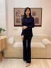 芭妃婭羊毛西裝套裝女神范秋冬高端職業(yè)西服外套商務(wù)通勤厚款面試 藏藍色西裝+喇叭褲 L 曬單實(shí)拍圖