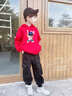 NASA STONE聯(lián)名小熊男童連帽衛衣套裝秋冬2025新款中大童加絨兒童春季運動(dòng)服 紅色+黑褲子（加絨款二） 140 兒童尺碼推薦【62-70斤】 曬單實(shí)拍圖