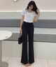 Olrain【5折】新款女裝秋季通勤自然腰高彈力喇叭褲顯瘦顯高長(cháng)褲 黑色 M 160/68A/M 曬單實(shí)拍圖
