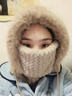 恒源祥毛絨帽子圍巾一體女款2025新款秋冬季手套連帽圍脖騎行防寒三件套 奶茶棕 抽繩調節 曬單實(shí)拍圖