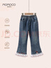 瑪米瑪卡（MOMOCO）兒童褲子女童秋季童裝時(shí)尚洋氣花邊牛仔褲 曬單實(shí)拍圖
