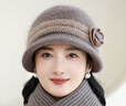 紅蜻蜓女士中老年人帽子冬季老人帽毛線(xiàn)媽媽帽冬天奶奶婆婆老太太針織帽 兔毛混紡[單帽]W2415·卡其 曬單實(shí)拍圖