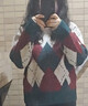 三彩2025冬季新款格紋針織衫圓領(lǐng)毛衫寬松套頭休閑女 墨綠格紋 S 155/80A 曬單實(shí)拍圖