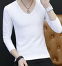 莫代爾2025春季長(cháng)袖t恤男純棉無(wú)痕修身休閑v領(lǐng)秋衣純色薄款低領(lǐng)打底衫 單件：(V)白色 XL 115-130斤 曬單實(shí)拍圖