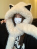趣木也加厚毛絨絨狐貍耳朵帽子圍巾一體秋冬季防寒保暖雷鋒帽護頸顯臉小 狐貍帽白色 曬單實(shí)拍圖