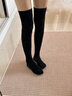 夢(mèng)娜襪子女秋冬季美腿顯瘦條紋學(xué)院風(fēng)小腿襪保暖加厚堆堆襪長(cháng)筒襪 毛圈過(guò)膝長(cháng)筒襪-黑1深咖1 曬單實(shí)拍圖