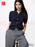 優(yōu)衣庫女裝羅紋POLO領針織開衫/短袖空調(diào)衫通勤479968 32 深米色 M /160/84A 曬單實拍圖