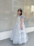 思妙星女童晚禮服長(cháng)袖高端輕奢小眾主持人花童女孩生日公主裙兒童演出服 銀灰色長(cháng)袖長(cháng)款 120 曬單實(shí)拍圖