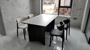 晨巢實(shí)木巖板餐桌椅家用小戶(hù)型飯桌詫寂風(fēng)長(cháng)方形西餐桌簡(jiǎn)約餐廳家具 抗菌啞光純白+黑色桌腳+2黑2白羊角椅 1.4米 一桌四椅【全托底板】 曬單實(shí)拍圖