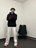 趣米樂條紋休閑褲子男士秋季寬松潮流高街痞帥直筒闊腿垂墜感運動衛(wèi)長褲 灰黑色 XL 曬單實拍圖