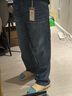 馬登工裝新復古回潮做舊潑墨貓須牛仔褲純棉水洗磨白丹寧寬松直筒褲男 牛仔藍 31 曬單實(shí)拍圖