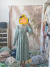森女部落原創(chuàng)綠色小清新扎染印花方領(lǐng)民族風(fēng)波西米亞度假連衣裙秋 連衣裙（單件） S 曬單實拍圖