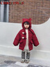 G.DUCKKIDS小黃鴨童裝女童棉服冬季新款加厚保暖女寶寶棉襖冬裝新年拜年服女 紅色【不含包包】 100 尺碼2~3歲【90-100cm】cm 曬單實(shí)拍圖