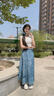 京多夢(mèng) 半身裙 女復古油畫(huà)系帶秋季高腰顯瘦法式一片式寬松a字長(cháng)裙子 油墨水畫(huà)（半身裙+發(fā)圈） 均碼 （建議95-135斤) 曬單實(shí)拍圖