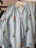 初語(yǔ)小清新亞麻印花襯衫女2025年春季新款寬松小衫上衣 藍底綠絨蒿 M 曬單實(shí)拍圖