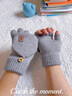 DFBK兒童手套冬天保暖寫(xiě)字秋冬季男童小學(xué)生防凍防寒女童毛線(xiàn)翻蓋半指 淺灰色【皮標小鹿】 曬單實(shí)拍圖