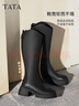他她（TATA）加絨盧昱曉彈力小V靴軟糖靴厚底長(cháng)筒靴子高跟騎士靴 黑色（高糖7CM-單里）-CGG01 36 曬單實(shí)拍圖