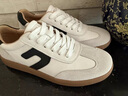 名郎品牌男鞋2025新款真皮透氣軟底休閑板鞋男舒適平底牛皮增高德訓鞋 米白色 41 曬單實(shí)拍圖