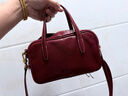 食草堂【吉娜同款】女包方糖保齡球頭層植鞣牛皮手提斜挎小方包輕奢禮物 mini紅色  送隨機掛飾 曬單實(shí)拍圖