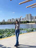Khwfjas一線(xiàn)品牌復古高腰微喇牛仔褲女2夏季新款顯瘦百搭修身褲子 復古藍（長(cháng)褲） L 曬單實(shí)拍圖