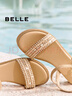 百麗（Belle）度假風(fēng)一字帶涼鞋女商場(chǎng)同款水鉆面涼鞋3CQ36BL5 杏色 36 (230mm) 曬單實(shí)拍圖