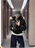 燦圖美式毛領短款棉服女秋冬季2025新款收腰顯瘦小個子高級感棉衣外套 黑色 M 曬單實拍圖