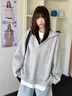 燦圖韓系慵懶設計感假兩件連帽衛衣女秋冬季加絨加厚學(xué)院風(fēng)休閑打底衫 淺灰色 常規款 L 曬單實(shí)拍圖