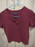 馬登女裝 修身短袖t恤女美式亨利正肩短衫純色內搭打底衫辣妹衣服 酒紅色 M 修身版型可拍大一碼 曬單實(shí)拍圖