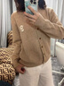 斐特瑪2025秋季新款韓系設計感毛衣外套女百搭小花朵刺繡單排扣針織開(kāi)衫 卡其 M 【適合95-115斤】 曬單實(shí)拍圖