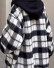 小香風(fēng)黑白格子毛呢外套男同款春秋季假兩件大衣韓版連帽夾克褂子 黑色 2XL 建議140-160 曬單實(shí)拍圖
