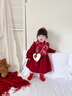 女寶拜年服女童冬季加絨漢服連衣裙嬰兒周歲禮服紅色新年旗袍唐裝 酒紅色漢服裙 73 cm 曬單實(shí)拍圖
