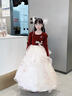 思妙星女童生日禮服高端婚紗公主裙兒童花童小女孩主持人鋼琴演奏演出服 紅色長(cháng)款 160 曬單實(shí)拍圖
