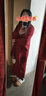 恒源祥圍巾女秋冬季配旗袍披肩帶袖婚宴喜婆婆禮服外搭生日禮物本命禮盒 酒紅色純色偏厚春秋冬款 曬單實(shí)拍圖
