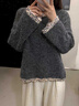 灰色韓系長(cháng)袖加厚毛衣女外套2025年秋冬季寬松毛絨針織打底衫上衣 深灰色 均碼 曬單實(shí)拍圖