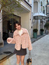 香影【咩咩絨】毛絨短款外套女2025冬季新款翻領(lǐng)仿羊羔毛環(huán)保皮草 粉色 S 曬單實(shí)拍圖
