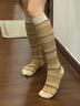 STARMARRY復古雙針小腿襪子女秋冬加厚保暖中筒襪拼色長(cháng)筒襪高筒毛線(xiàn)棉襪 淺卡其+卡其+橘色 均碼 曬單實(shí)拍圖