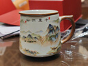 青花汝窯茶杯水杯陶瓷帶蓋茶水分離可定制送禮家用高檔辦公馬克杯 汝窯千里江山-辦公杯 曬單實(shí)拍圖