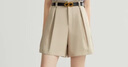 范思藍恩22FS2162通勤簡(jiǎn)約百搭寬松西裝褲夏季白色休閑高腰短褲女 卡其色 L 曬單實(shí)拍圖