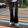 趣米樂(lè )黑灰色微喇牛仔褲男秋季美式復古直筒寬松vibe褲子窄版顯瘦彎刀褲 黑色 XL 曬單實(shí)拍圖