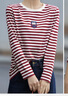 德瑪納【條紋自由派】春秋松弛感撞色長(cháng)袖t恤女可愛(ài)貼布繡藏肉女式t恤 曬單實(shí)拍圖