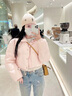 勤度高腰羽絨服小個(gè)子顯瘦短款貼布字母外套女粉色奶呼呼加厚90白鴨絨 粉色【白鴨絨服】 S 曬單實(shí)拍圖
