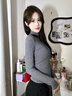 浪莎（LangSha）螺紋針織高領(lǐng)長(cháng)袖T恤修身顯瘦氣質(zhì)打底衫  深灰色 S【90斤以下】 曬單實(shí)拍圖
